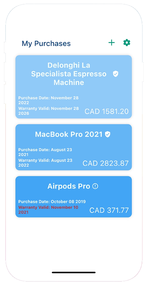 Warranty Tracker App Screenshot